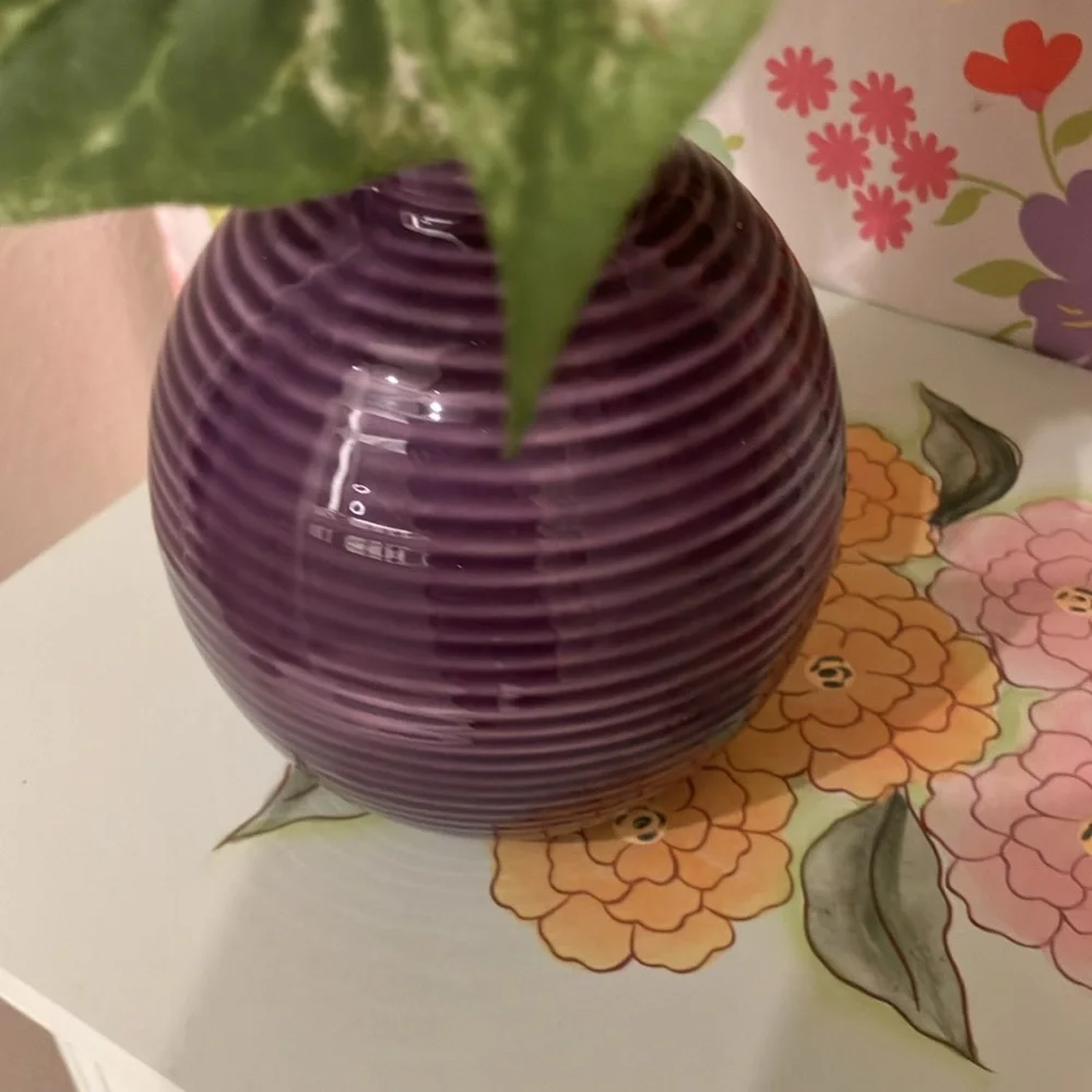 Michaels Gorgeous Yellow Flowers in Purple Ceramic Vase